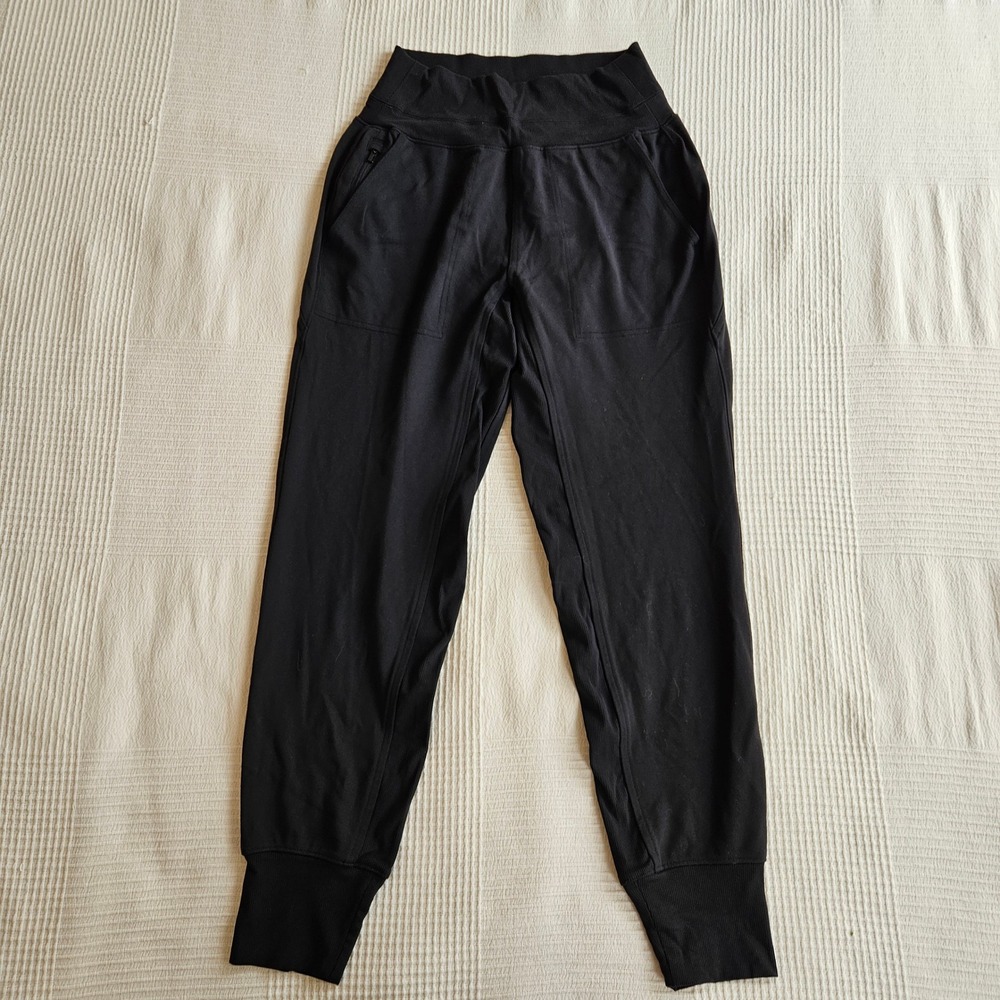 Athleta Womens Black High Rise Ribbed Waist Joggers XS Pockets Activewear Pant